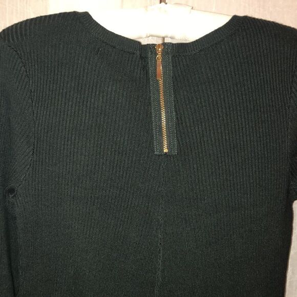 Catherine Malandrino M Green Peplum Knit Ribbed Crewneck Quarter Sleeve Sweater - Picture 4 of 8